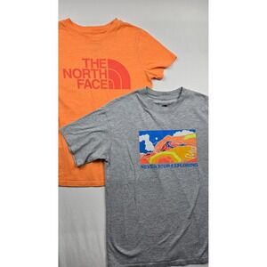 The North Face Womens T-Shirt Lot of 2 Size Small Orange  Gray Logo Graphic Tees